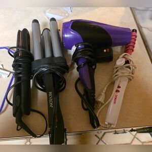 Revlon Triple Barrel Waver + Purple Hair Dryer + Styling Tools Bundle